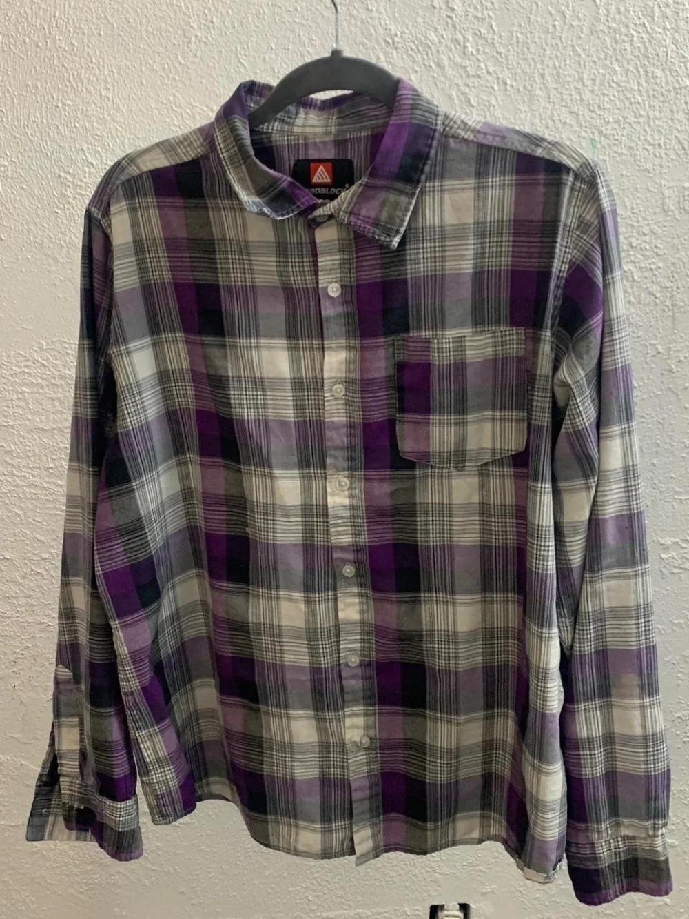 adidas Purple and Gray Plaid Button-Down Shirt